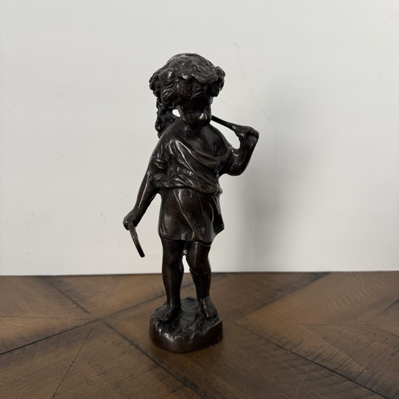 Bronze Sculpture Boy Harvester Statuette Sickle / Grapes Art Nouveau 7 1/2 